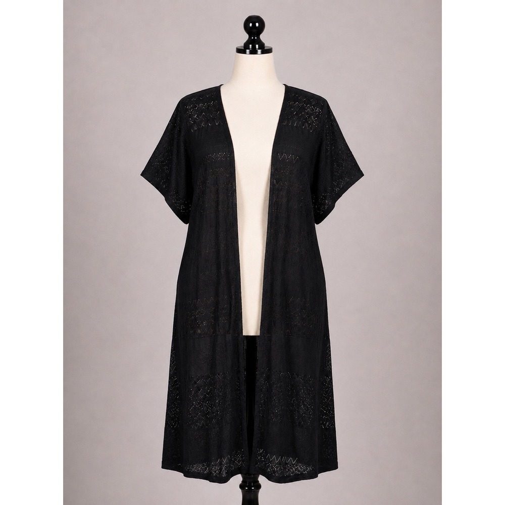 Torrid Black Pointelle Knit Duster Cardigan Open Front Short Sleeve 1/2 XL 2XL